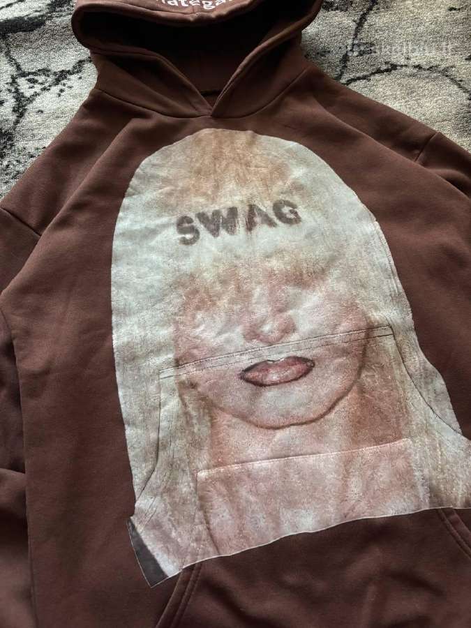 Rudas Swag Y2k Oversized džemperis su gobtuvu - nuotraukos Nr. 3