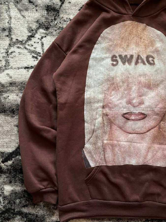 Rudas Swag Y2k Oversized džemperis su gobtuvu - nuotraukos Nr. 5