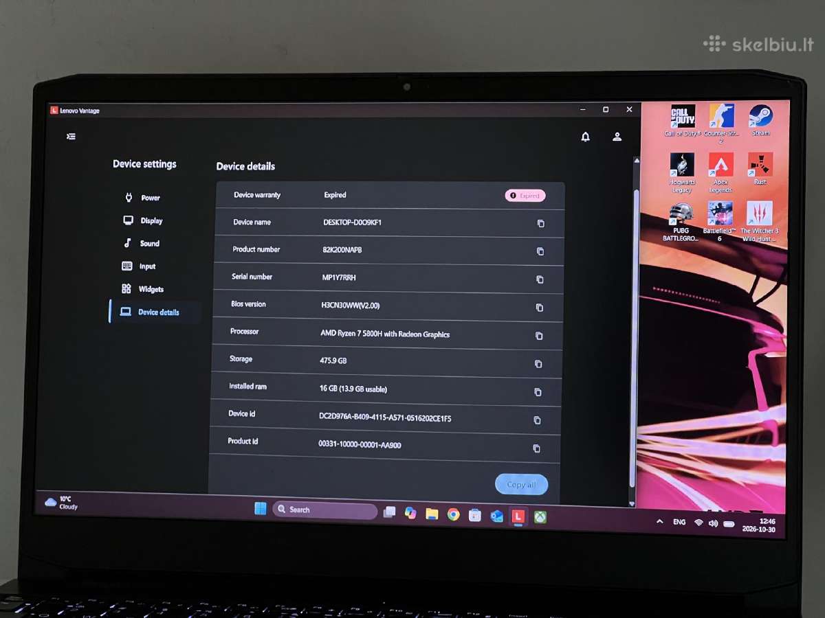 Parduodamas Ideapad Gaming su Rtx 3050, Ryzen 7. - nuotraukos Nr. 9