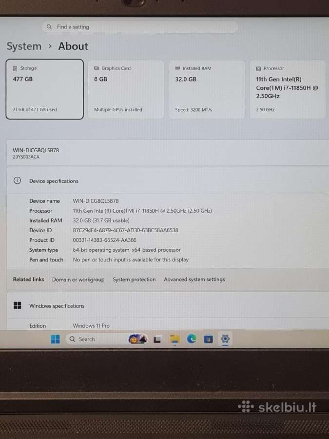 Lenovo Thinkpad T15g Gen 2 i7-11850h Rtx 3070 - nuotraukos Nr. 8
