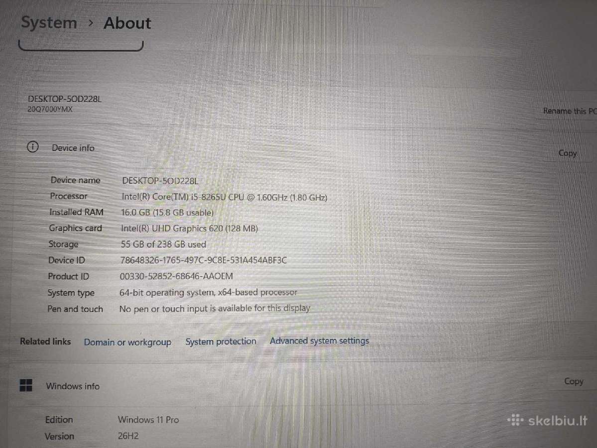 Thinkpad L590 15.6 Ips i5-8265u 16gb 256gb 18% - nuotraukos Nr. 4