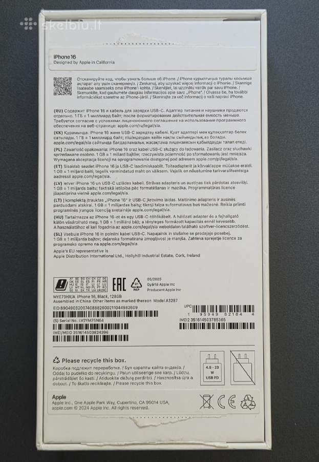iPhone 16 dėžutė ir usb laidas - nuotraukos Nr. 3