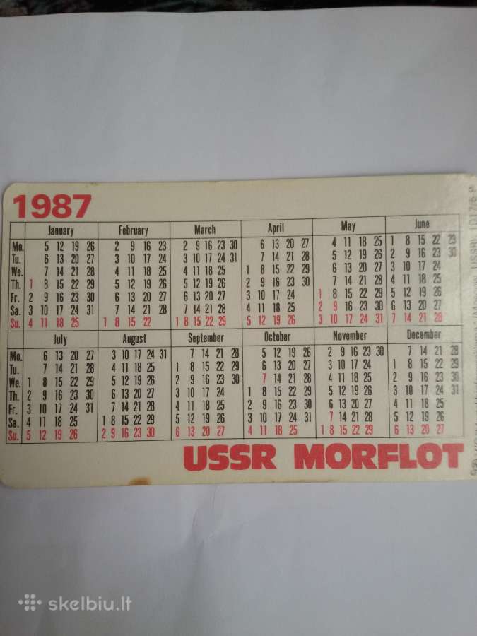 Kalendoriukas Ussr Morflot 1987 m - nuotraukos Nr. 2