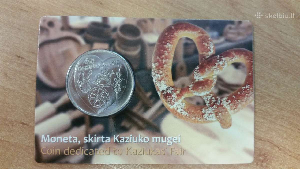 1,5 eur moneta Kaziuko mugei kortelėje