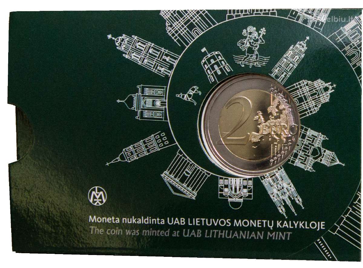 2 euru moneta 2017 skirta Vilniui pakuotėje