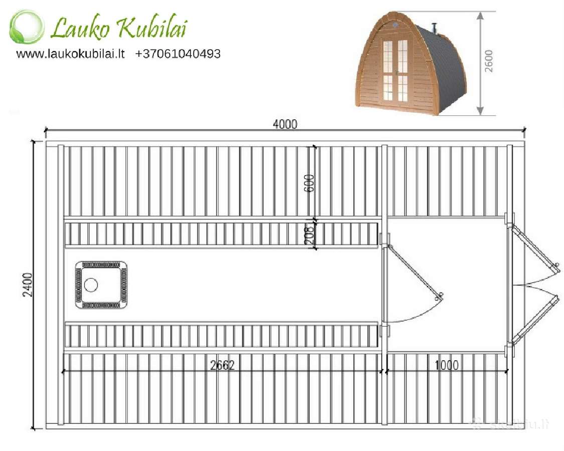 Lauko pirtis sauna- namukas 2.4 m x 4.0 m - nuotraukos Nr. 10