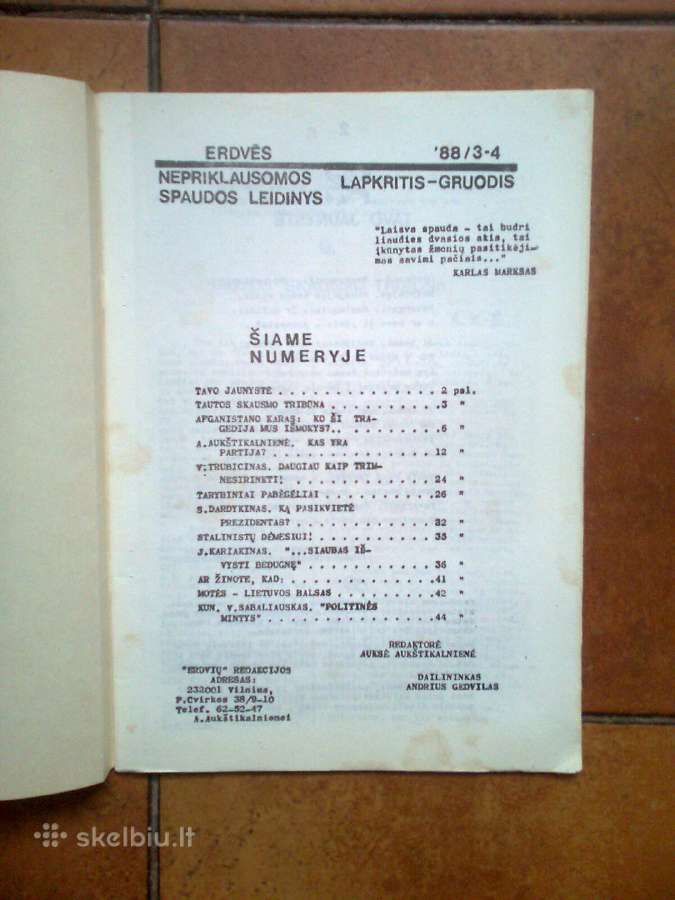 Pirmasis nepriklausomas žurnalas "Erdvės" 1988m - nuotraukos Nr. 2