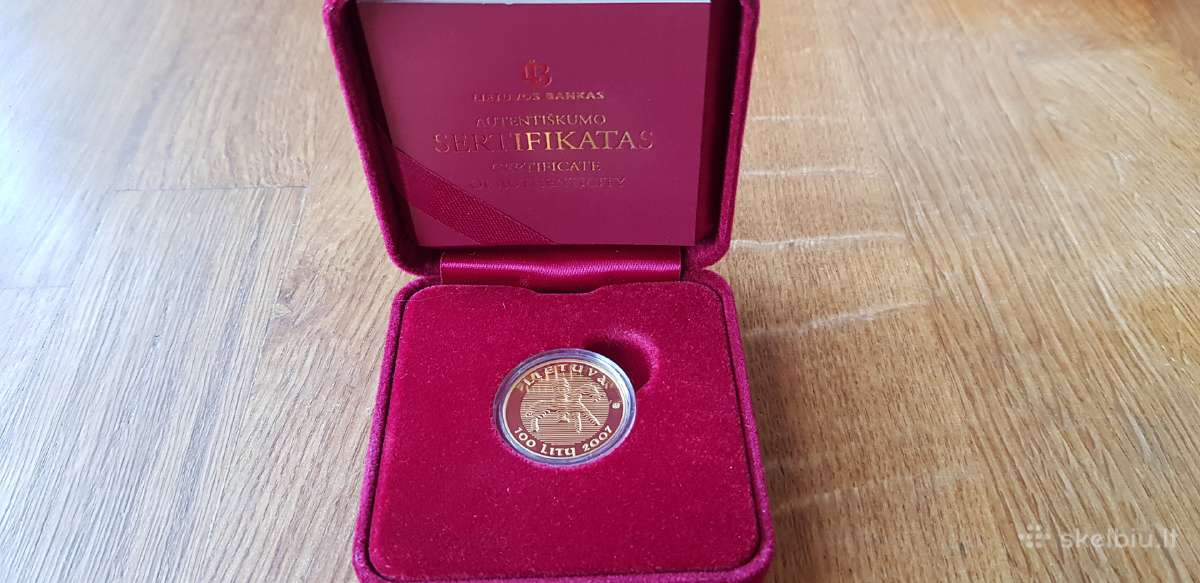 Auksinė 100 Lt. moneta kunigaikščiui Vytautui - nuotraukos Nr. 2