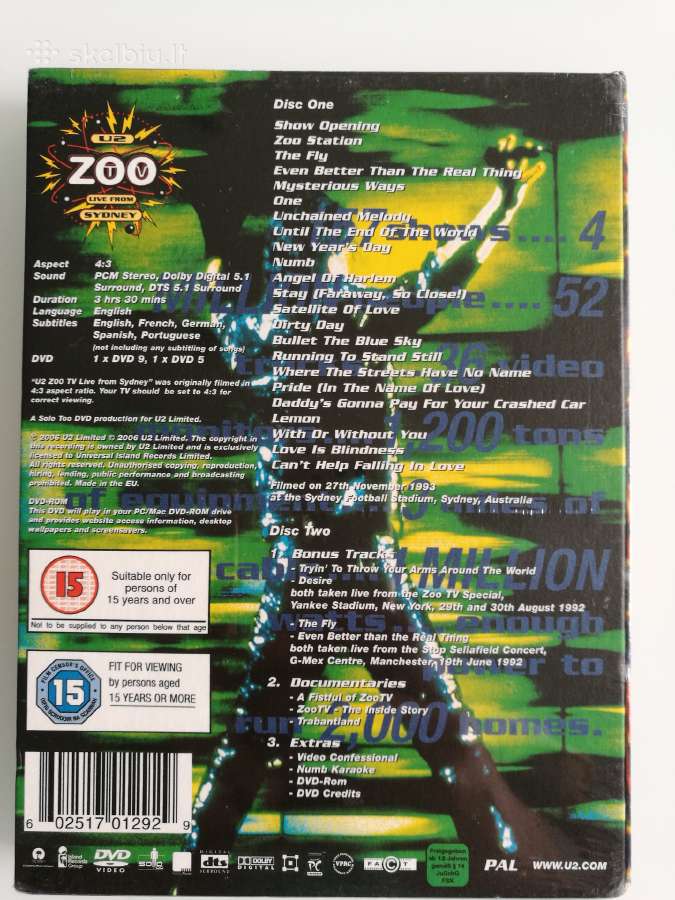 U2 "Zoo TV Live from Sydney" Dvd - nuotraukos Nr. 2