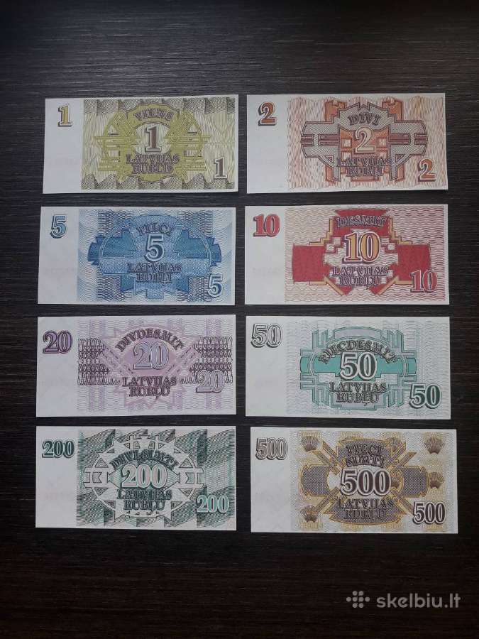Latvijos rubliai 1992m pilnas rinkinys unc