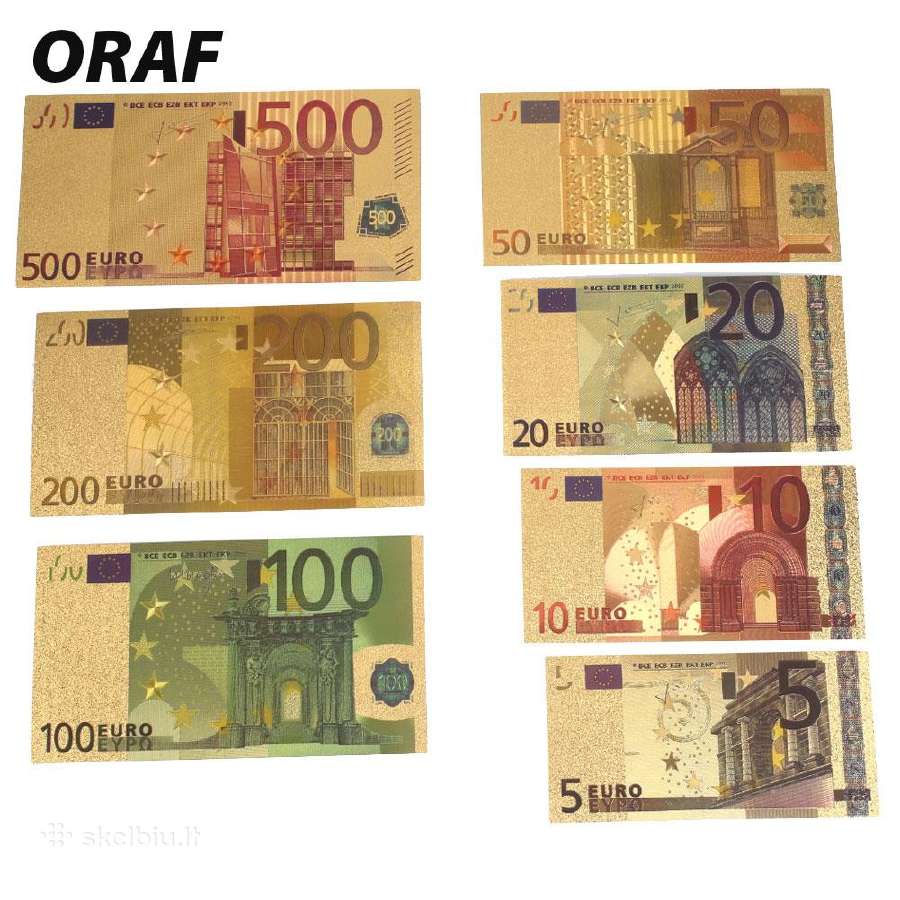 Paauksuoti eurų banknotai