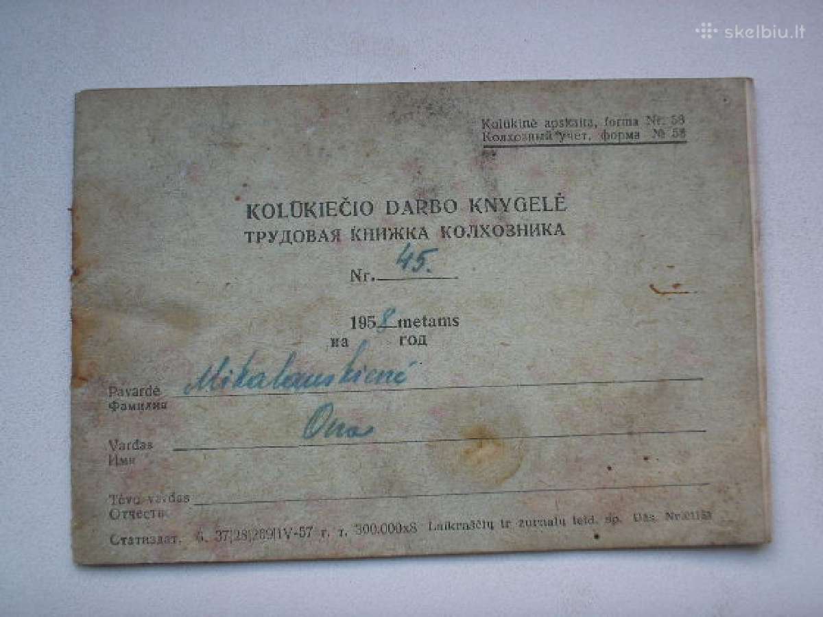 Kolukiecio darbo knygele 1958m