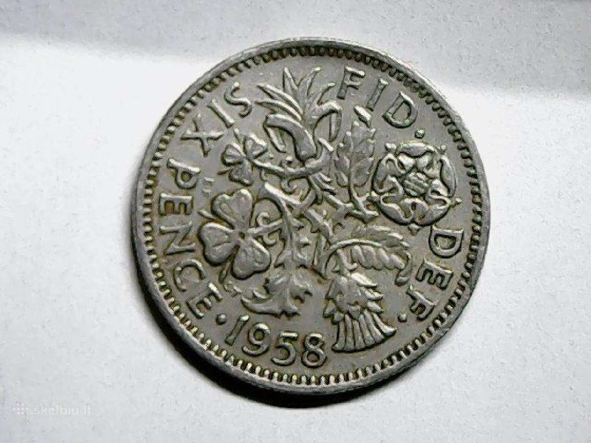 Jungtinė Karalystė 6 pensai, 1958 - nuotraukos Nr. 2