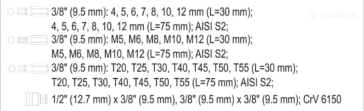 Antgalių rinkinys S2, torx, hex, spline 40 dalių - nuotraukos Nr. 5