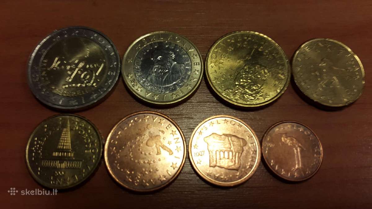 Slovėnijos 1 cnt-2 Eur Unc monetos