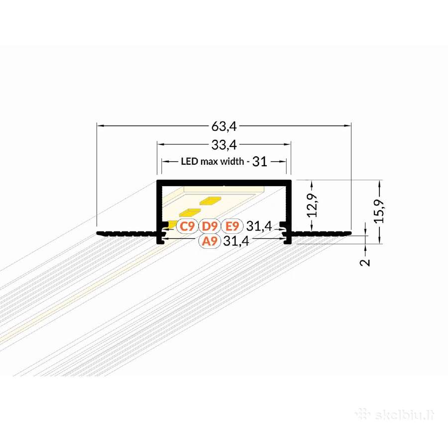 Priglaistomi profiliai LED juostoms Vario30-04 - nuotraukos Nr. 6