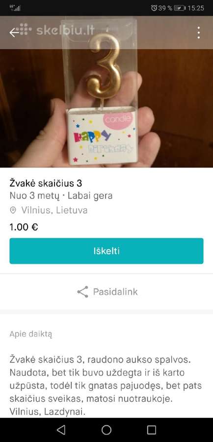 Žvakė skaičius 3 - nuotraukos Nr. 3