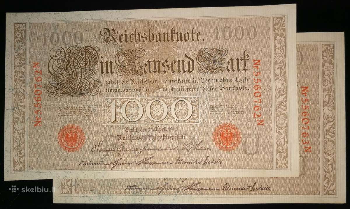 Banknotai.1000 Vokietijos markių 1910m. 2 vnt(unc)