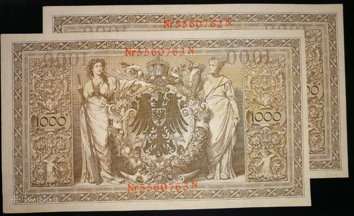 Banknotai.1000 Vokietijos markių 1910m. 2 vnt(unc) - nuotraukos Nr. 2