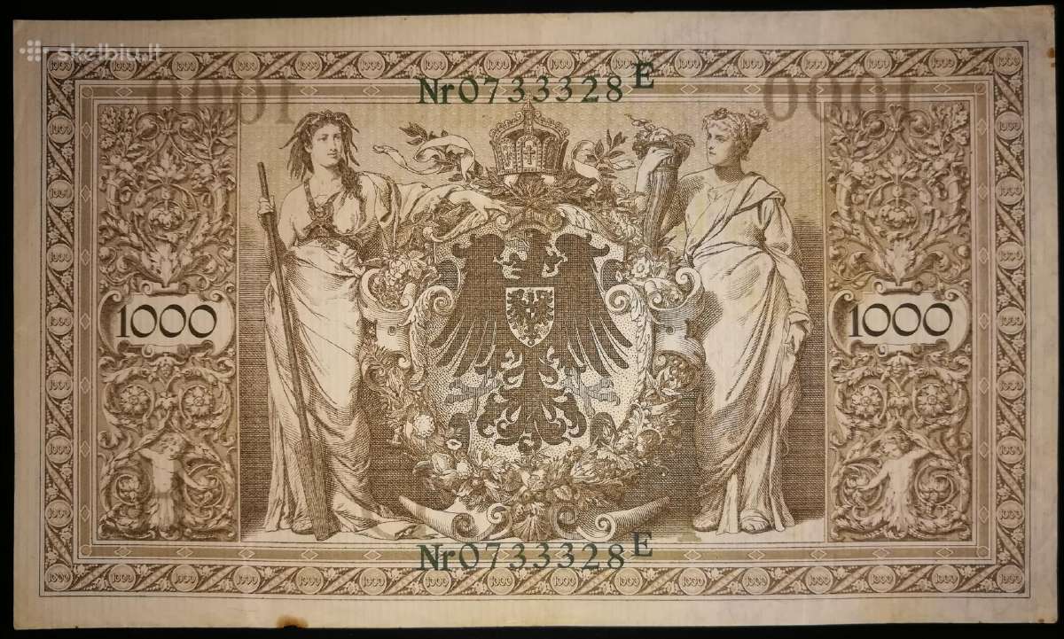 1000 Vokietijos markių. 1910m. žali spaudai. - nuotraukos Nr. 2