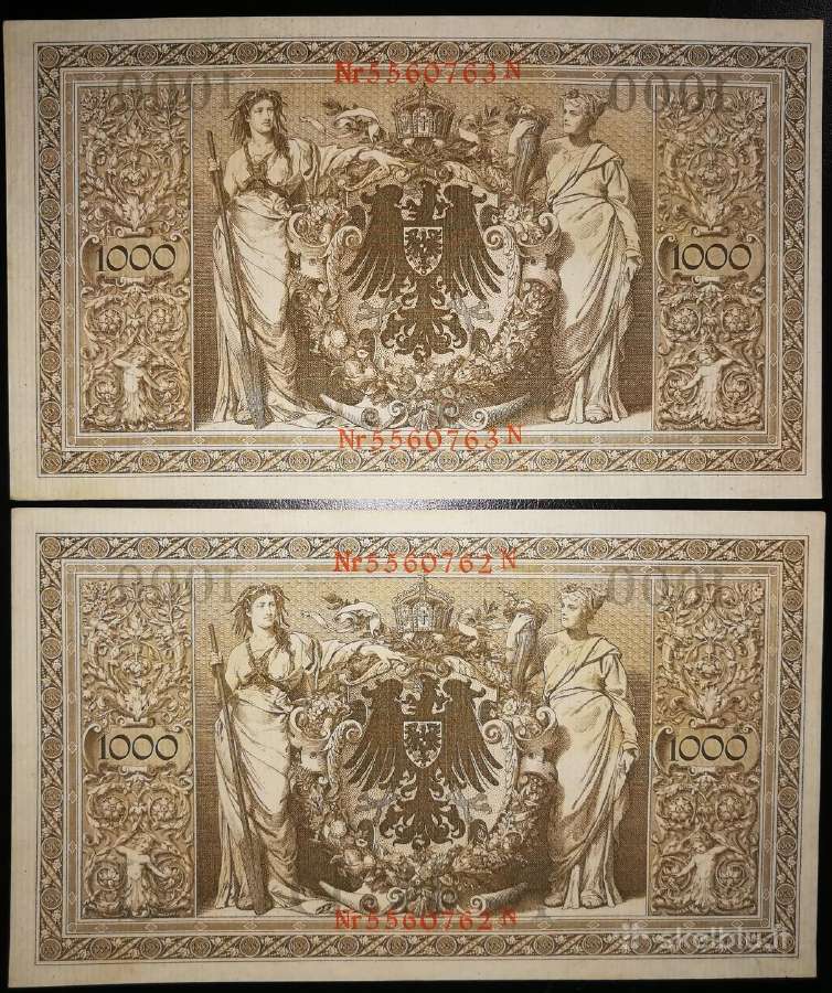 Banknotai.1000 Vokietijos markių 1910m. 2 vnt(unc) - nuotraukos Nr. 3