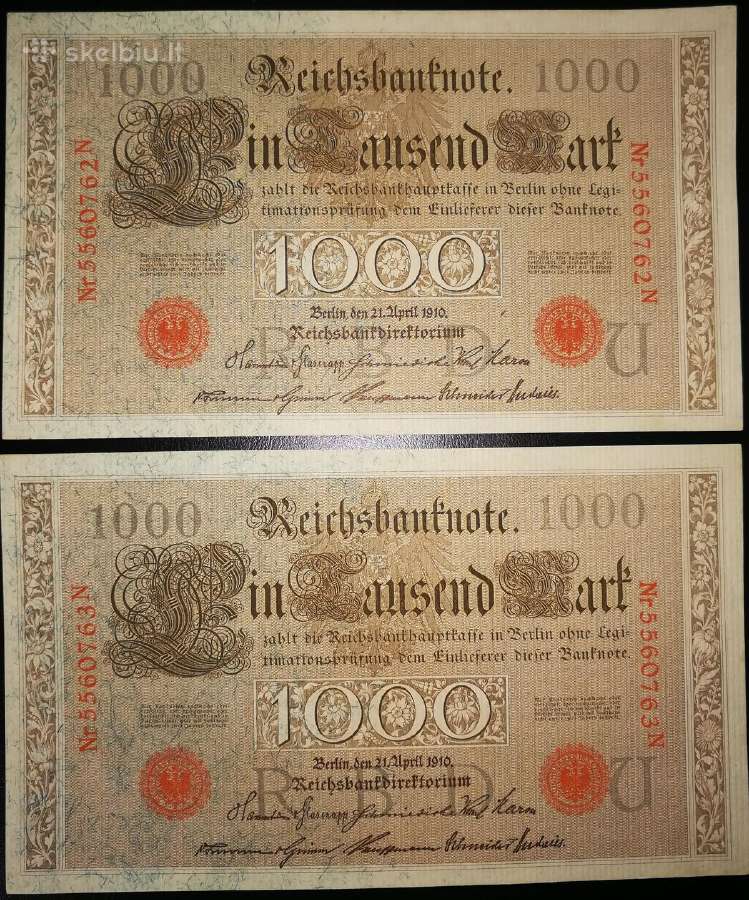 Banknotai.1000 Vokietijos markių 1910m. 2 vnt(unc) - nuotraukos Nr. 4