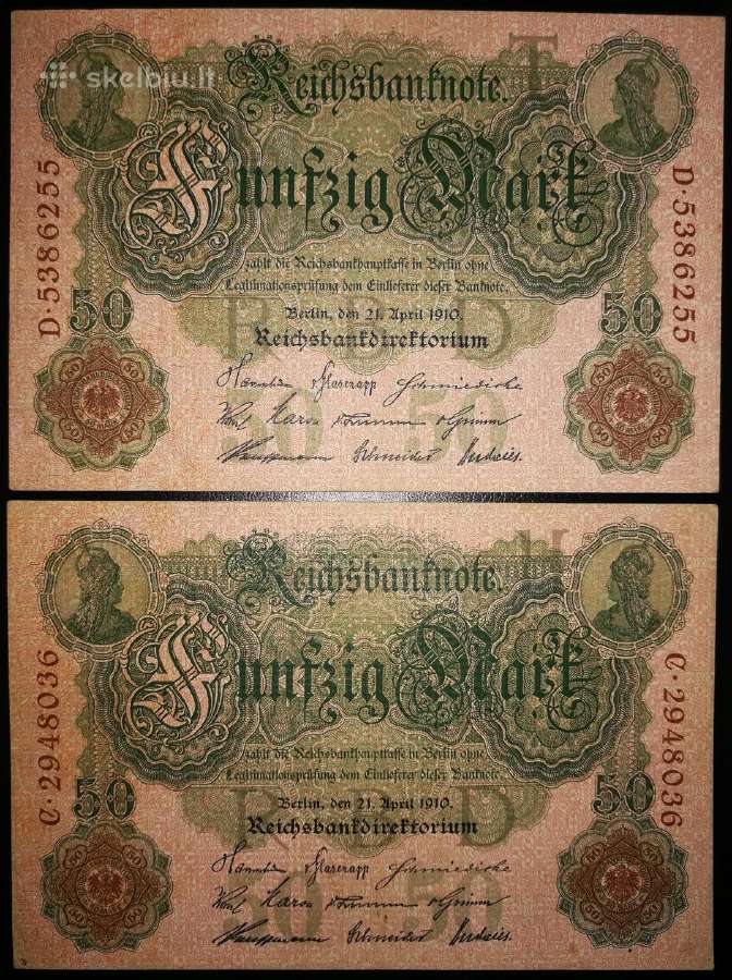 50 Vokietijos markių. 1910m.