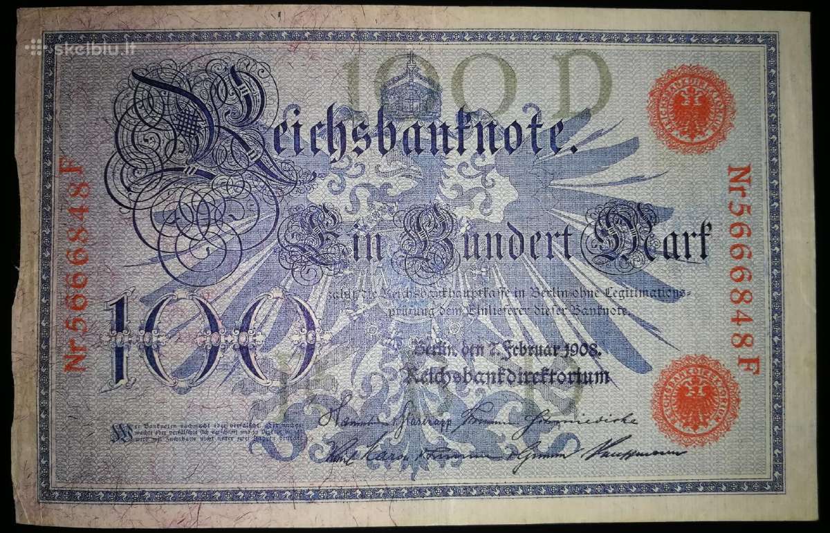 100 Vokietijos markių. 1908m. - nuotraukos Nr. 2