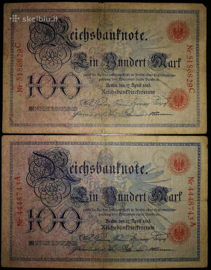 100 Vokietijos markių. 1903m. 2vnt. - nuotraukos Nr. 2