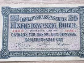1916 metų 25 Ost rubliai Lietuva Lenkija Vokietija