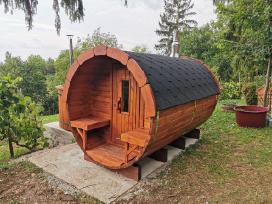 Apvali sauna lauko pirtis bačka 3,5m ilgio