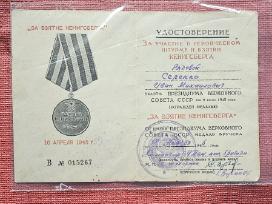 Medalio knygutė.(už Kenigsbergą)