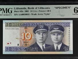 2001 m. 10 litų pavyzdys Pmg66 be užrašo