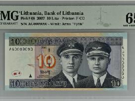 2007 10 litų Įdomus numeris, Unc, Pmg65