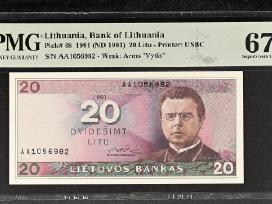 1991 m., 20 litų, sertifikuotas Pmg 67