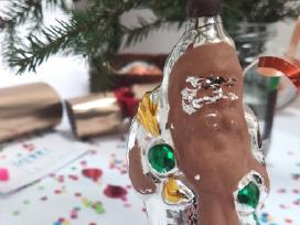 Senovinis stiklinis eglutės žaislas Kalėdų senelis