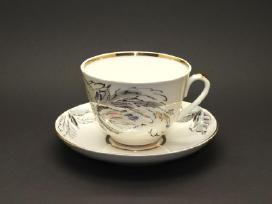 Arbatos porelė, rankom piešta, paauksuota, porceli