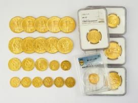 Us 5, 5 (su indėnu), 10, 20 dolerių monetos