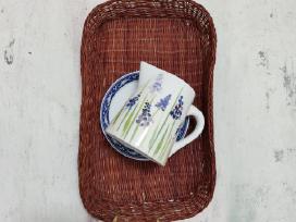 Padėklas vintažinis pintas su keramikinėm rankenom