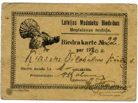1930 medžiotojo bilietas su kurtiniu