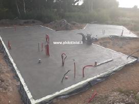 Plokštuminiai pamatai įrengimas, betonavimas