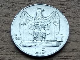 Sidabrinės 5 liros Italija 1929 m.