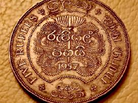 1957 m. Ceilono (dabar Šri Lanka) 5 rupijų moneta