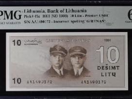 1991 m. 10 litų Pmg66 Aa serija su klaida