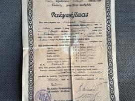 Mokyklos baigimo pažymėjimas 1935 metai