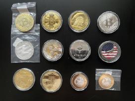 Įvairūs medaliai, monetos Bitcoin