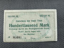 100000 markių banknotas Tilžė 1923 m.