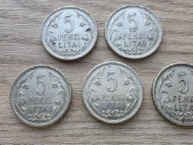 1925 metų 5 litai Tulpės Linai Sidabras Ag