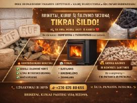 Beržo uosio briketai 299€ Granulės medžio 330€
