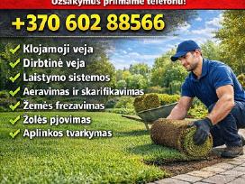 Vejos įrengimas. Klojamoji veja. Dirbtine veja